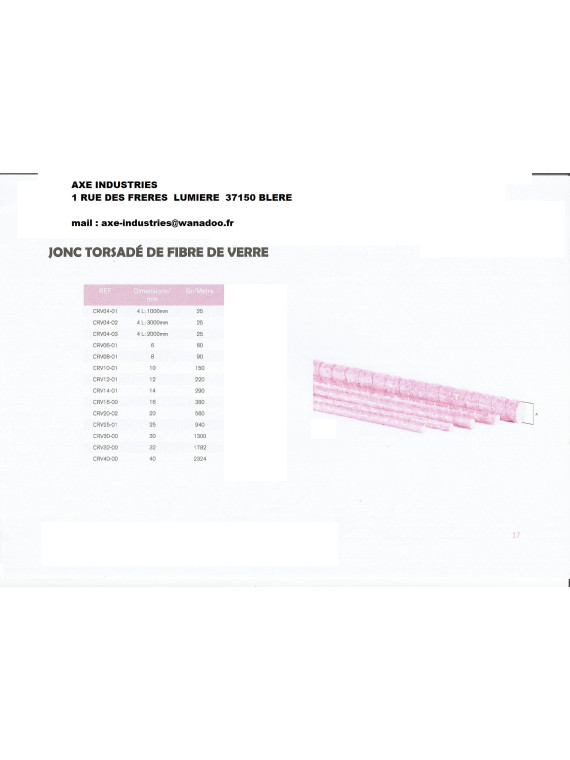 JONCS TORSADES EN FIBRE DE VERRE (prix sur demande )