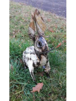 Grand lapin  blanc en métal  recyclé