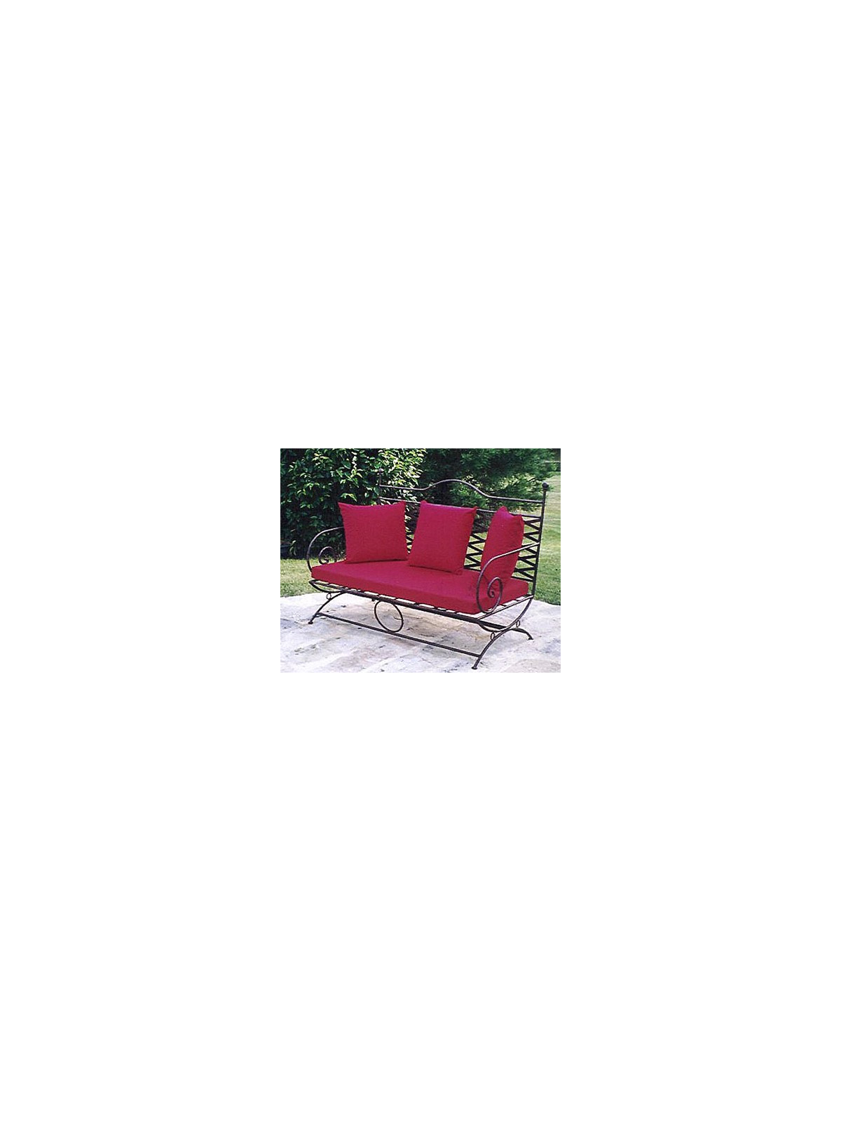 MERIDIENNE COQUELICOT EN FER FORGE 1.60M X 0.60M AVEC ASSISE BLANCHE FOURNIE